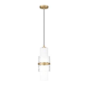 Cayden 6.5 in. 1-Light Modern Gold Shaded Pendant Light with Clear Plus Etched Opal Glass Shade, No Bulbs Included