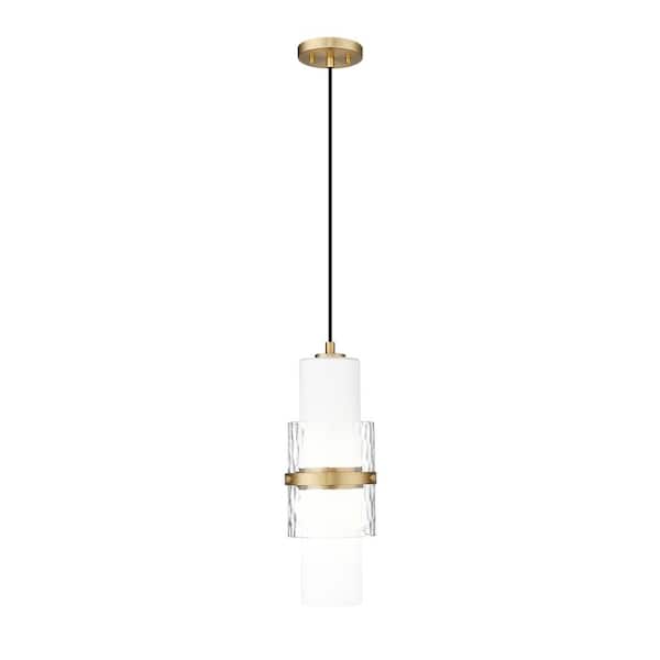 Unbranded Cayden 6.5 in. 1-Light Modern Gold Shaded Pendant Light with Clear Plus Etched Opal Glass Shade, No Bulbs Included
