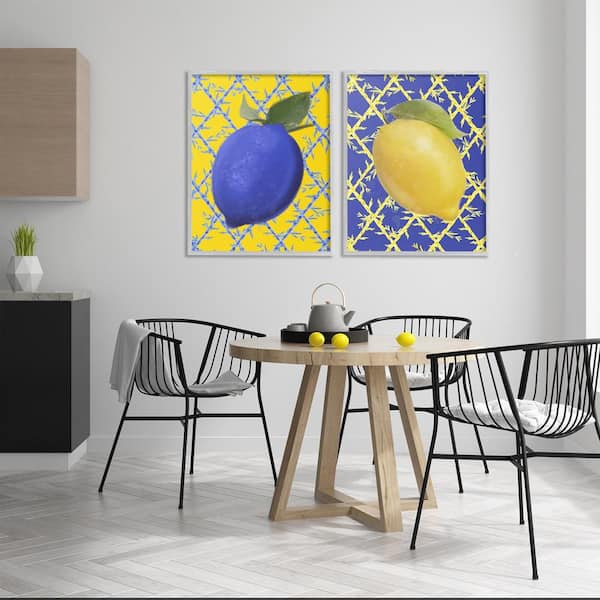 Bold Blue and Yellow Lemons by Matthew Piotrowicz 2 Piece Gray Framed Food Giclee Art Print 30 in. x 24 in.