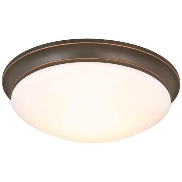 Hampton Bay 13 in. 360-Watt Equivalent Oil-Rubbed Bronze Integrated LED Flush Mount with Frosted Glass Shade