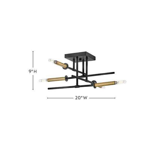 LARK - Hux 20.0 In. 4-Light Black Semi- Flush Mount