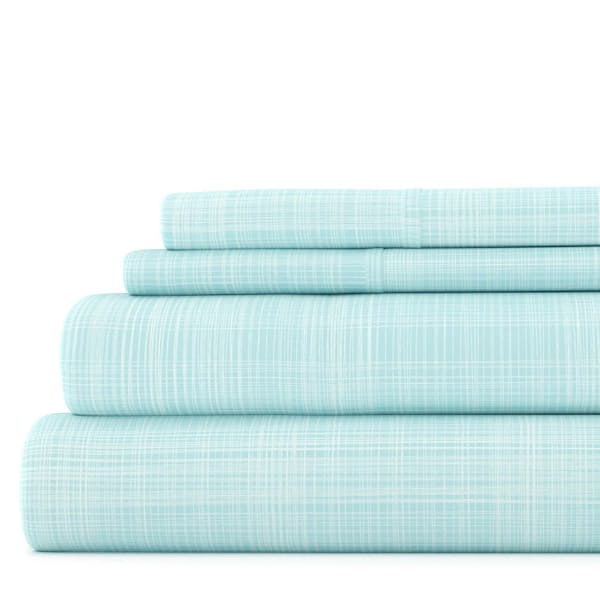 Becky Cameron 4-Piece Aqua Plaid Microfiber King Sheet Set