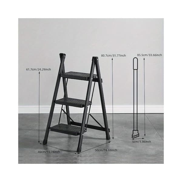 3 ft. Iron Portable Step Stool (6 ft. Reach) with Anti-Slip Wide Pedals, 330 lb. Load Capacity Type IA Duty Rating