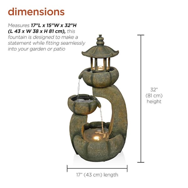 Alpine Corporation 32 in. Tall 2-Layered Pagoda Polystone Tiered