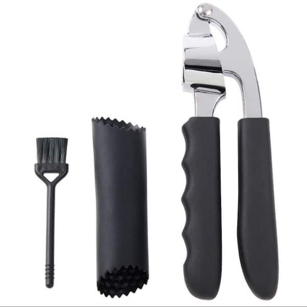 Garlic Press and Peel Set, Heavy Duty Mincer Tool in Black