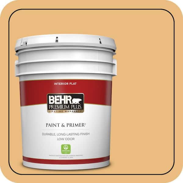 BEHR PREMIUM PLUS 5 gal. #310D-4 Gold Buff Flat Low Odor Interior Paint & Primer