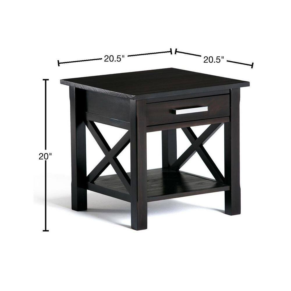 Hickory Brown Solid Pine Wood End Table with Storage Drawer