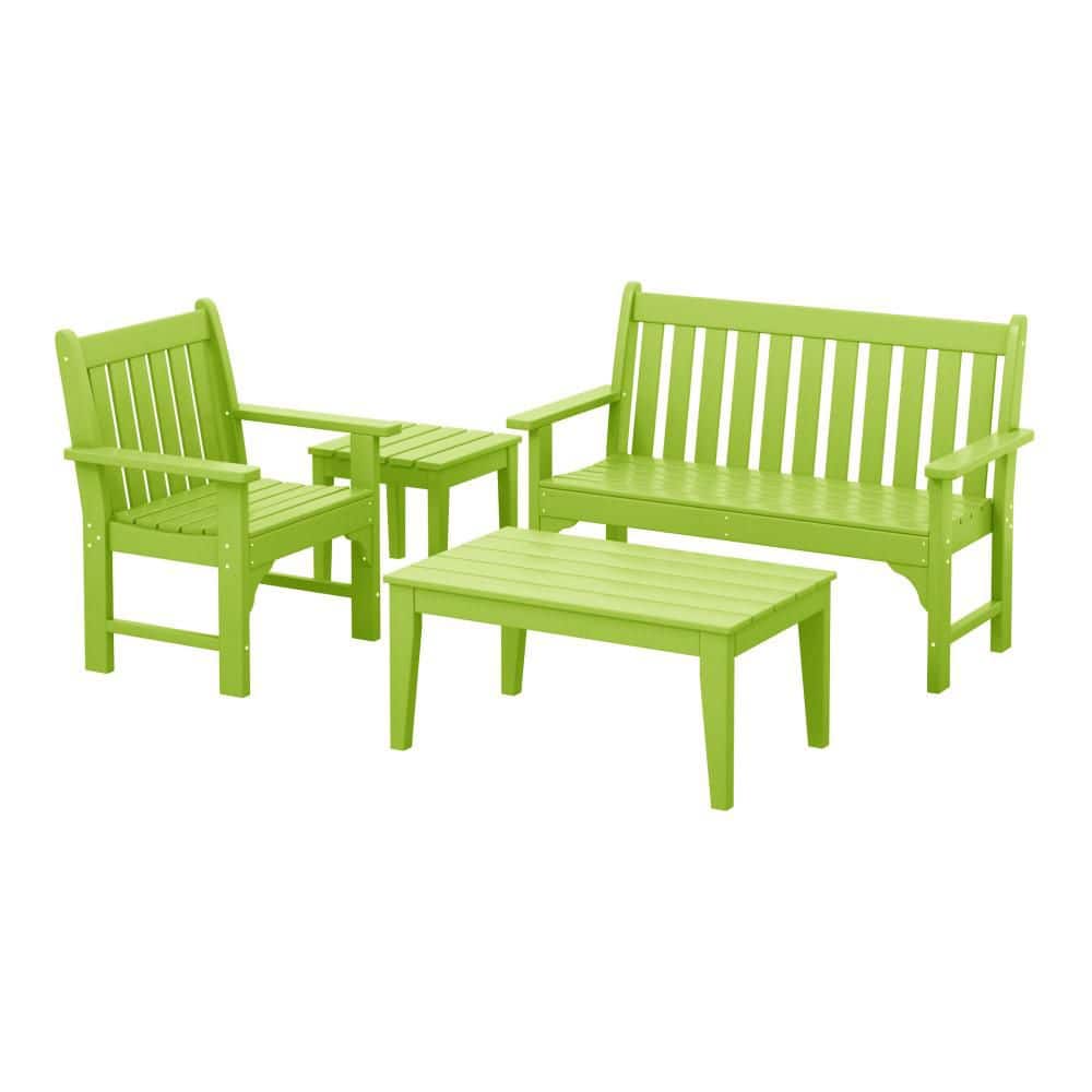 Laguna Lime 4-Piece Outdoor HDPE Plastic Garden Arm Chair, Bench & Coffee Table Patio Conversation Set price history on PriceWatchPro