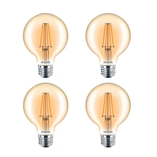 Philips 40-Watt Equivalent G25 Dimmable Vintage Glass Edison LED Globe Light Bulb Amber Warm White (2200K) (4-Pack)