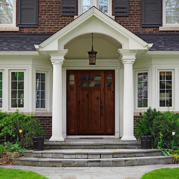 70 in. x 96 in. Craftsman Knotty Alder Provincial Stain Left-Hand 10-Lite Clear Wood Single Prehung Front Door/Sidelites
