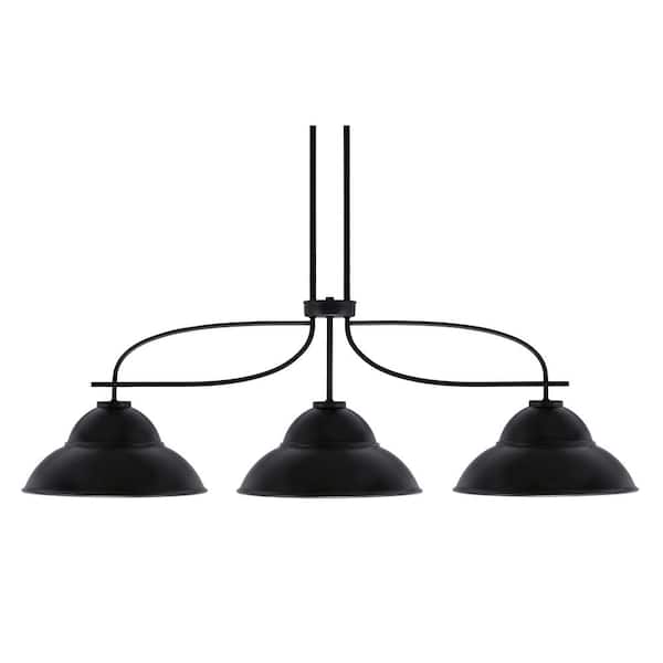 Unbranded Olympia 3-Light Matte Black Billiard Light with 13 in. Chrome Metal Shades, no blulbs included