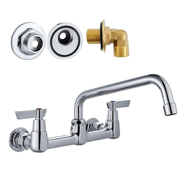 Double Handle Wall Mount Standard Kitchen Faucet in Chrome Polish