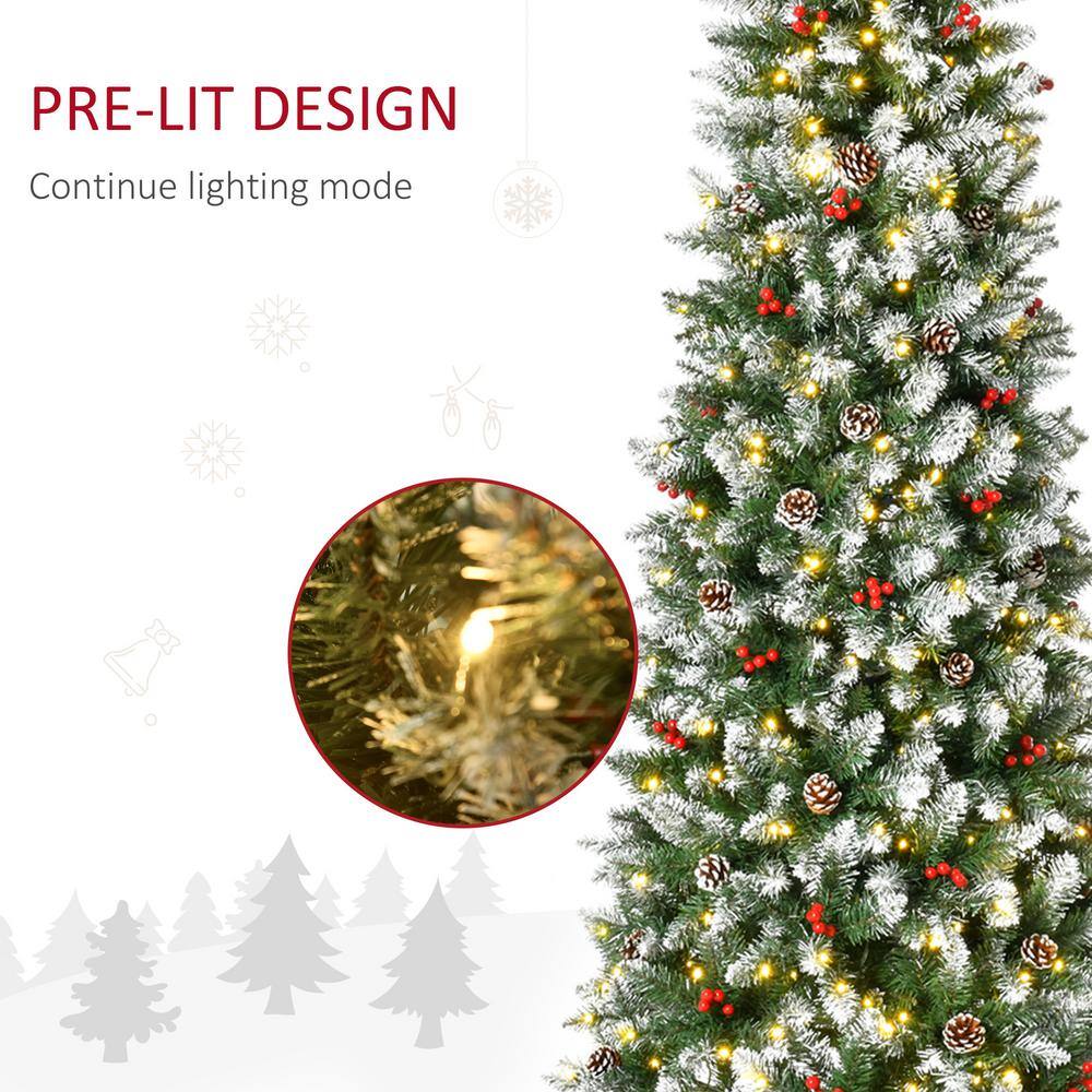 7.5 ft Snow-Dipped Pine Artificial Christmas Tree with LED Lights