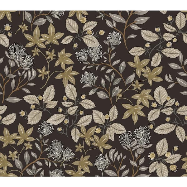 A-Street Prints Mildred Black Botanical Trail Non-Pasted Wallpaper Sample