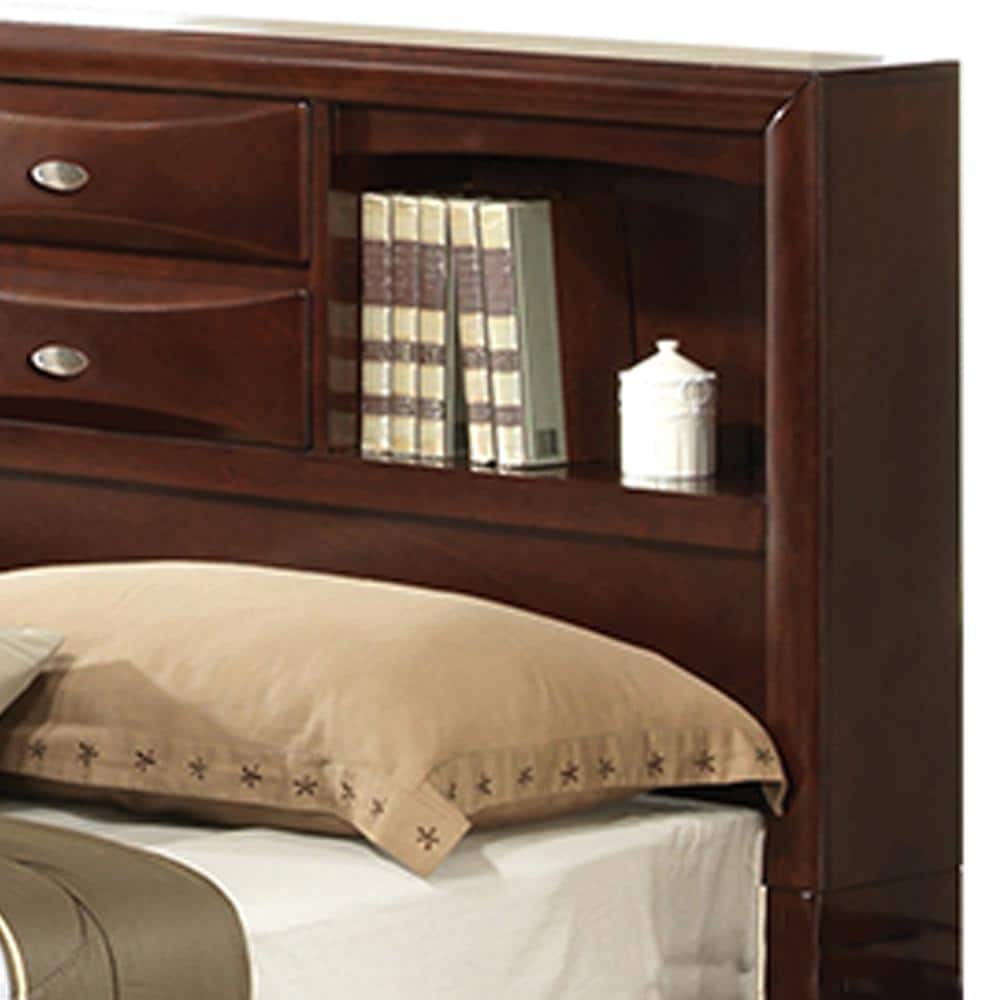 Espresso Queen Wood Storage Bed with Headboard and Drawers