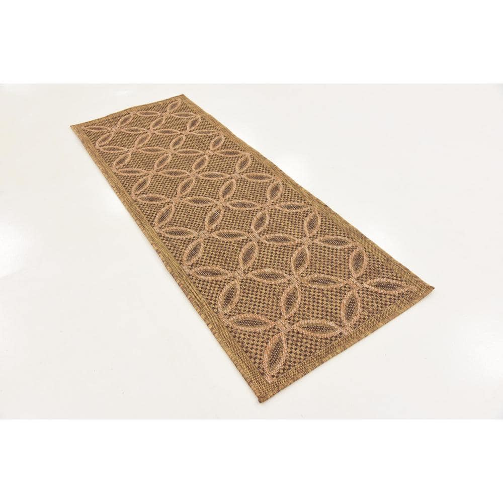 Light Brown Synthetic Reversible Outdoor Runner Rug