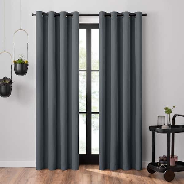 Umbra Ottoman Slate Polyester Textured Solid 50 in. W x 63 in. L Grommet 100% Blackout Curtain (Single Panel)