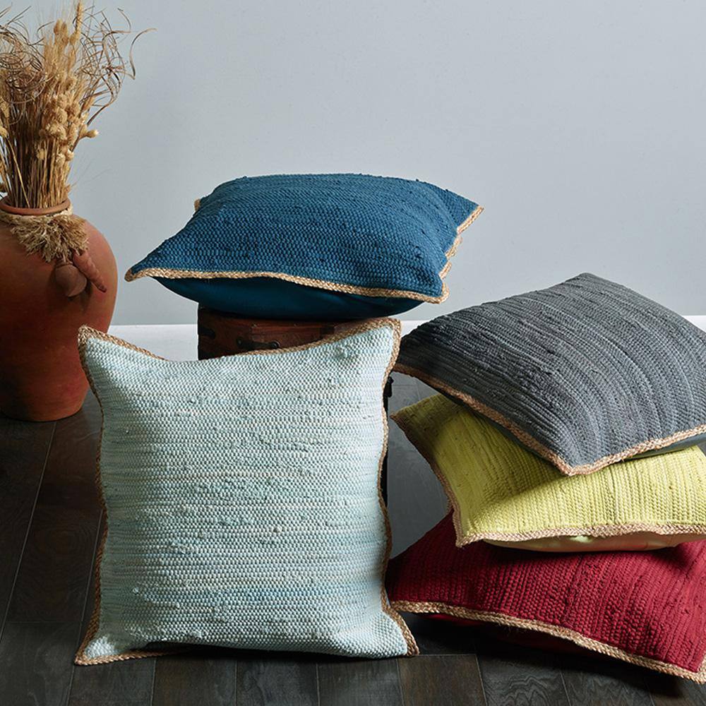 Navy and Jute 20" Square Cotton Throw Pillow