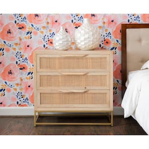 3-Drawers Bilson Natural with Gold Base Rattan Cabinet