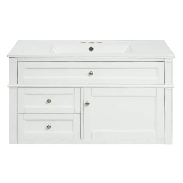 36 in. W White Floating Bath Vanity with White Ceramic Top Sink, Combo Cabinet Undermount Sink, 2 Drawers