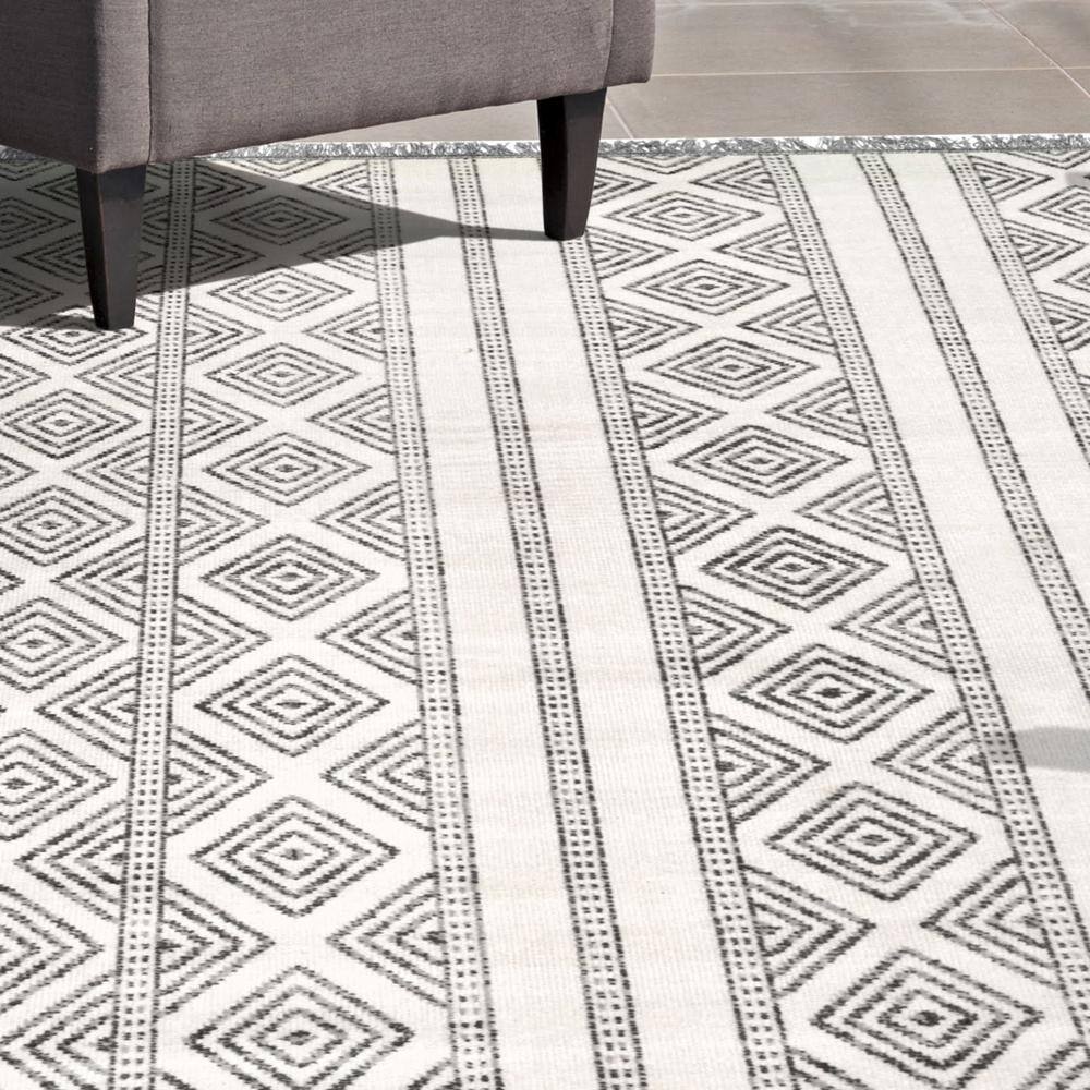 Gray and White Striped Synthetic 4' x 6' Reversible Area Rug