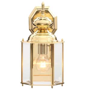 BrassGUARD Lantern Collection 1-Light Polished Brass Clear Beveled Glass Traditional Outdoor Wall Lantern Light