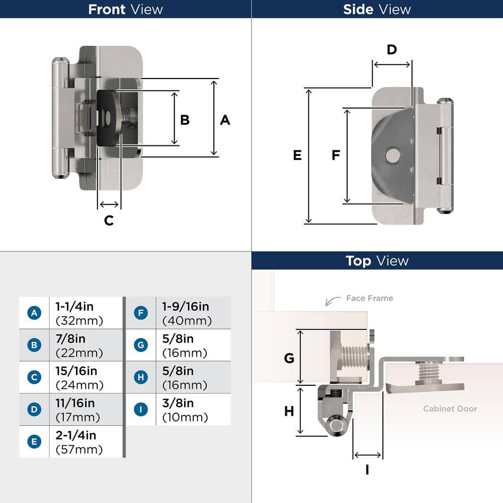 Polished Chrome 3/8 Inch Inset Double Demountable Cabinet Hinge