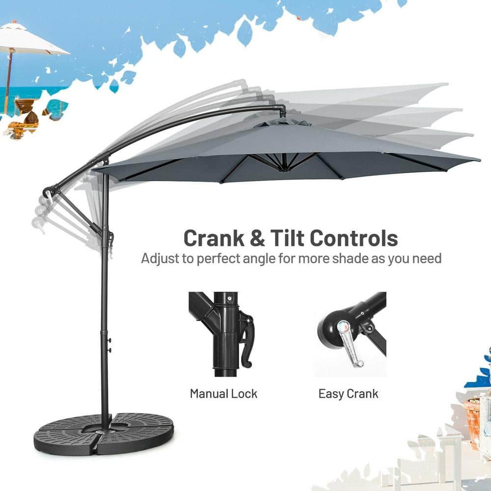 10ft Gray Polyester Patio Offset Umbrella with Iron Frame