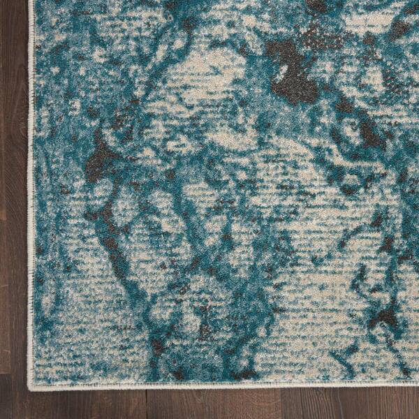 9'3 x 12'9 Nourison Maxell Modern/Contemporary Ivory/Teal Area Rug