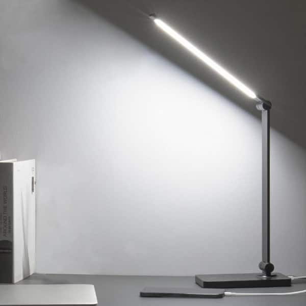 Simple Led Desk Light 15 in. White Dimmable LED Desk Lamp with USB Port and Adjustable Lamp ...