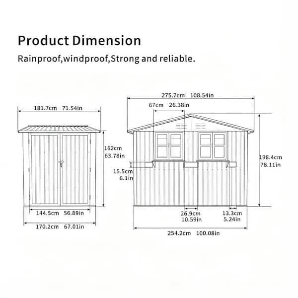 9 ft. W x 6 ft. D Outdoor Metal Storage Shed with Window & Flower 9 ft. W x 6 ft. D Outdoor Metal Storage Shed with Window & Flower
