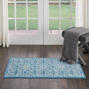 Jubilant Ivory/Blue doormat 2 ft. x 4 ft. Moroccan Farmhouse Kitchen Area Rug