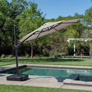 11 ft. Cantilever Offset Outdoor Patio Umbrella in Cast Shale with Black Base