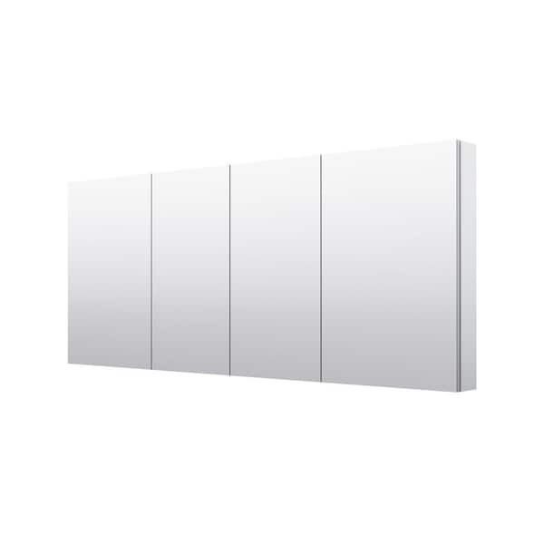 72 in. W x 30 in. H Rectangular Aluminum Medicine Cabinet with Mirror, Reversible Door, Tri-View, Soft Close