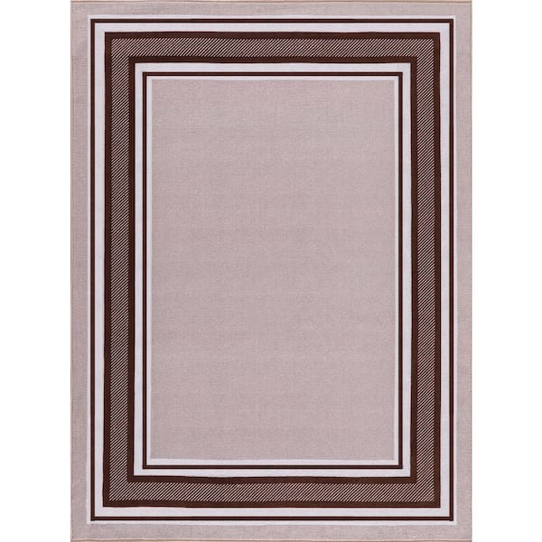 8 X 10 Beige Brown Carmel Bordered Non Slip Indoor Area Rug