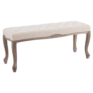 Merra Wood French Vintage Upholstered Bench with Carved Solid Wood ...