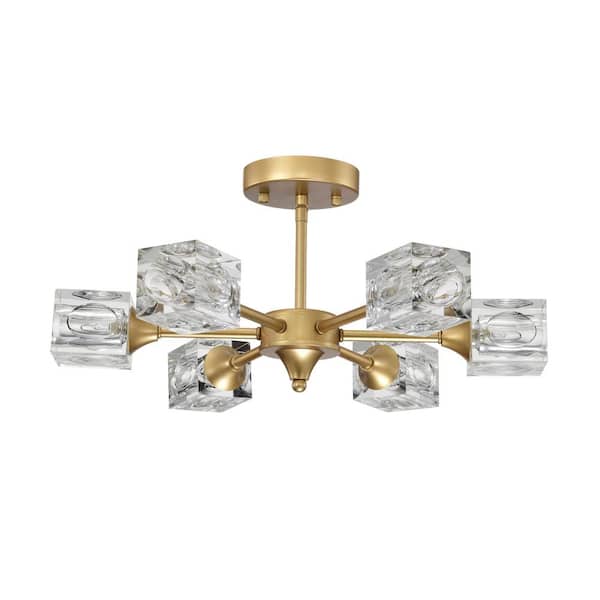 HKMGT 6-Light Gold Crystal Chandelier for Living Room with No Bulbs Included