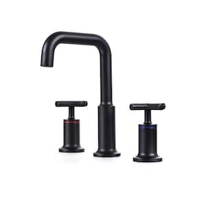 8 in. Simple Widespread Deck Mount 2-Handle Bathroom Faucet Rotary Hot/Cold Water Switch in Matte Black