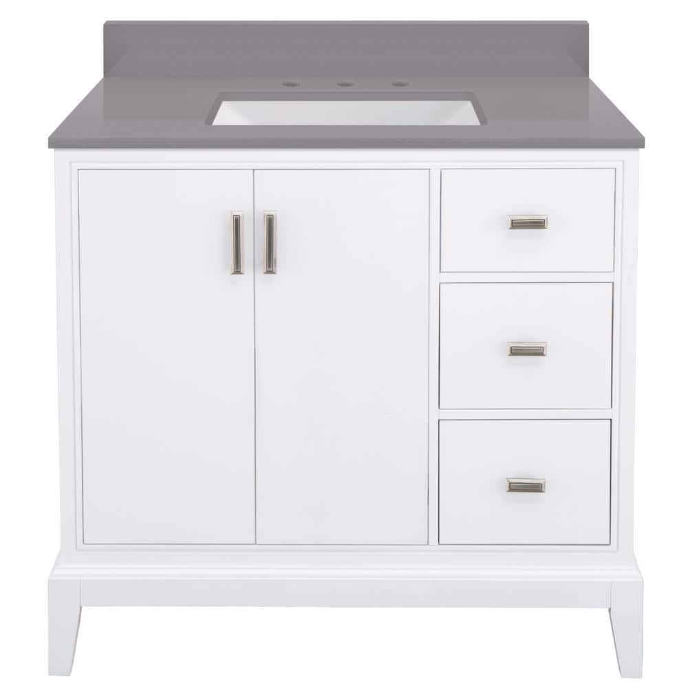 Home Decorators Collection Shaelyn 37 in. W x 22 in. Vanity in White RH Drawers with Engineered Marble Vanity Top in Slate Gray with White Sink -  SLWV3622DR-SLG