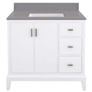 Shaelyn 37 in. W x 22 in. Vanity in White RH Drawers with Engineered Marble Vanity Top in Slate Gray with White Sink
