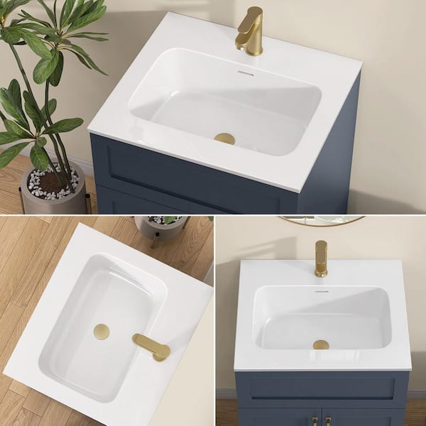 Zeafive 24 in. W x 22 in. D Solid Surface White Rectangular Single