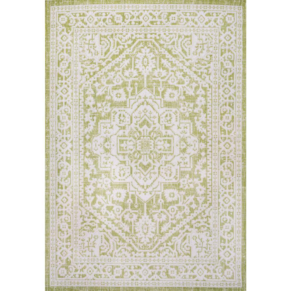 Sinjuri Green/Cream Medallion 4' x 6' Reversible Indoor/Outdoor Rug