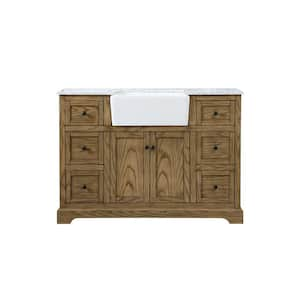 Timeless Home 48 in. W x 22 in. D x 34.75 in. H Single Bathroom Vanity Side Cabinet in Driftwood with White Marble Top