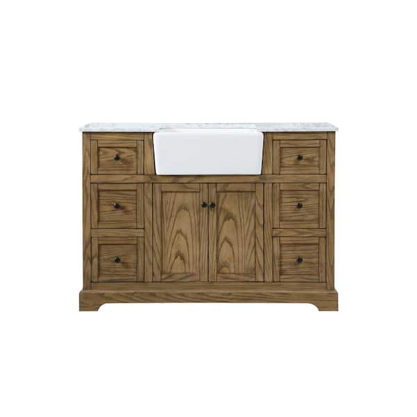 Unbranded Timeless Home 48 in. W x 22 in. D x 34.75 in. H Single Bathroom Vanity Side Cabinet in Driftwood with White Marble Top