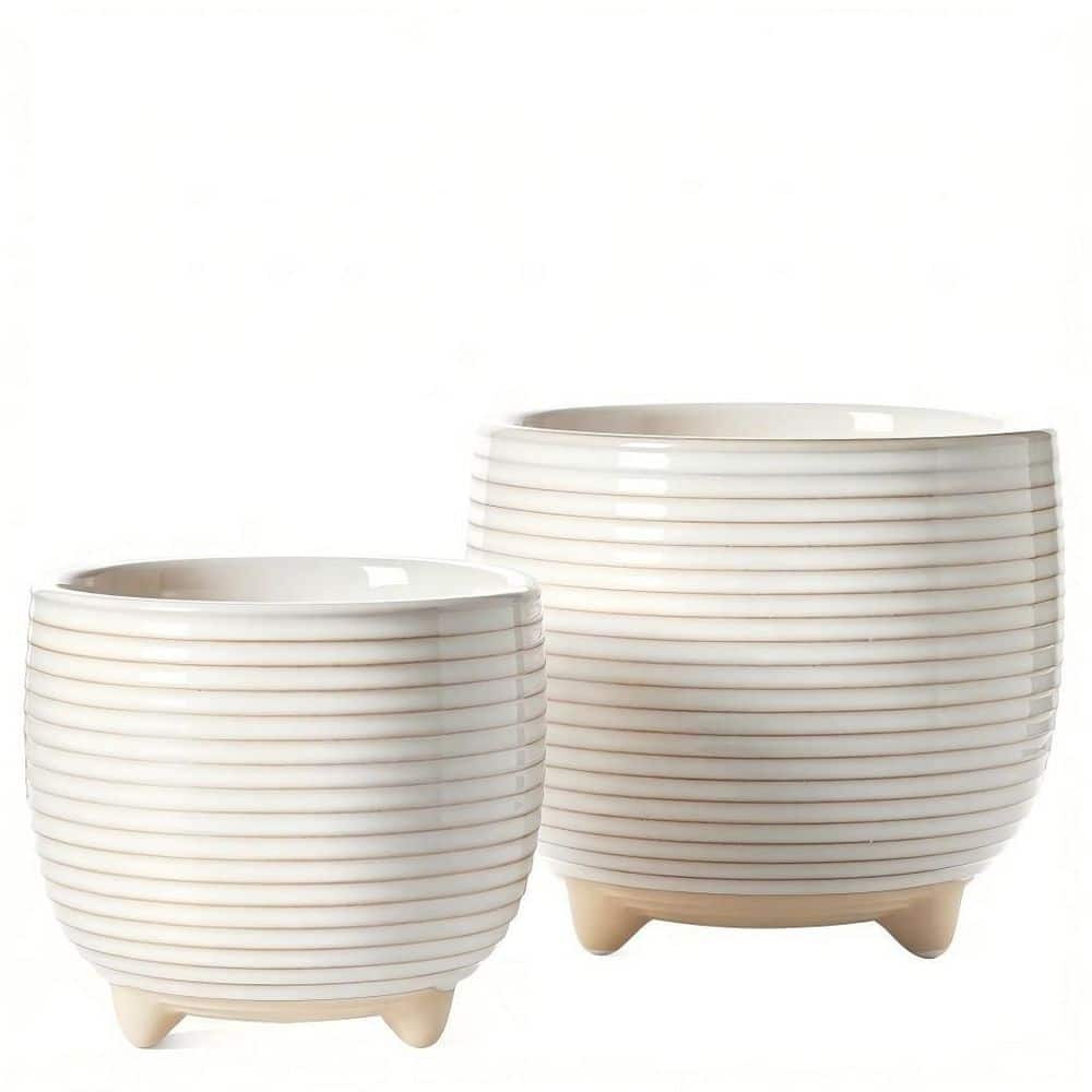 5.1 in./6.4 in. Ceramic Footed Plant Pots Indoor with Drainage, Modern Indoor Planters, Reactive Glaze White price history on PriceWatchPro