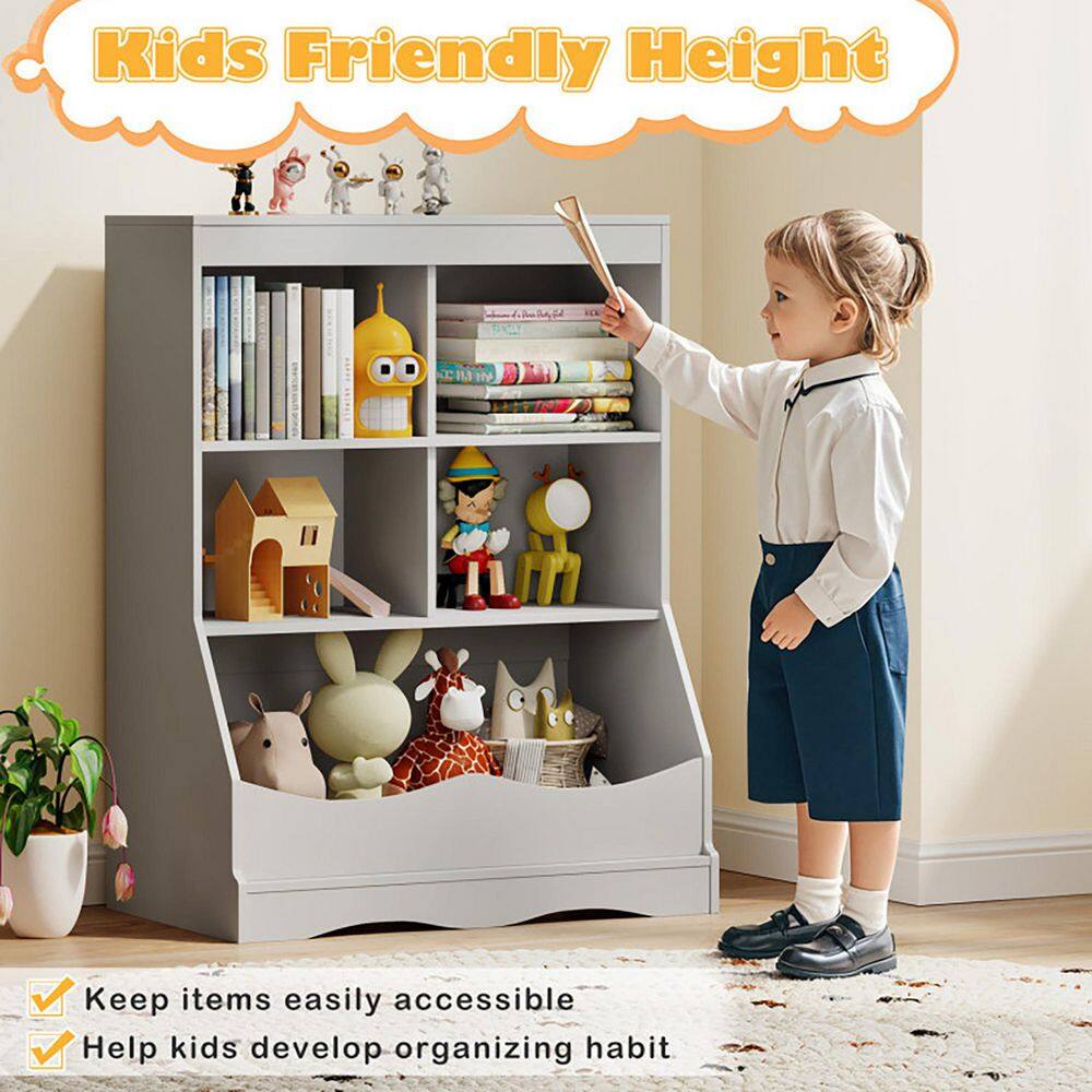 3-Tier White Children's Multi-Functional Durable Bookcase Toy Storage Bin Floor Cabinet - thumbnail 4