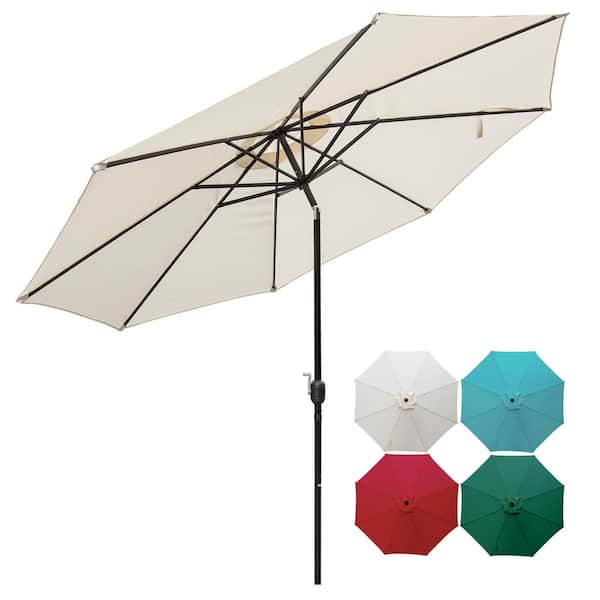 LAUREL CANYON 10 ft. Market Outdoor Patio Umbrella with Push Bottom Tilt and Crank for Backyard Beige