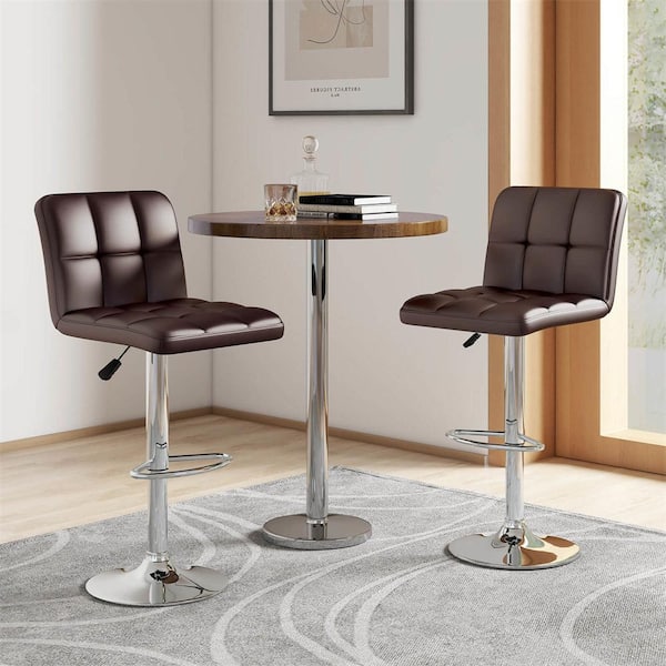 25-33.5 in. Brown Metal Modern Swivel Bar Stools with Footrest Back ( Set of 2 )