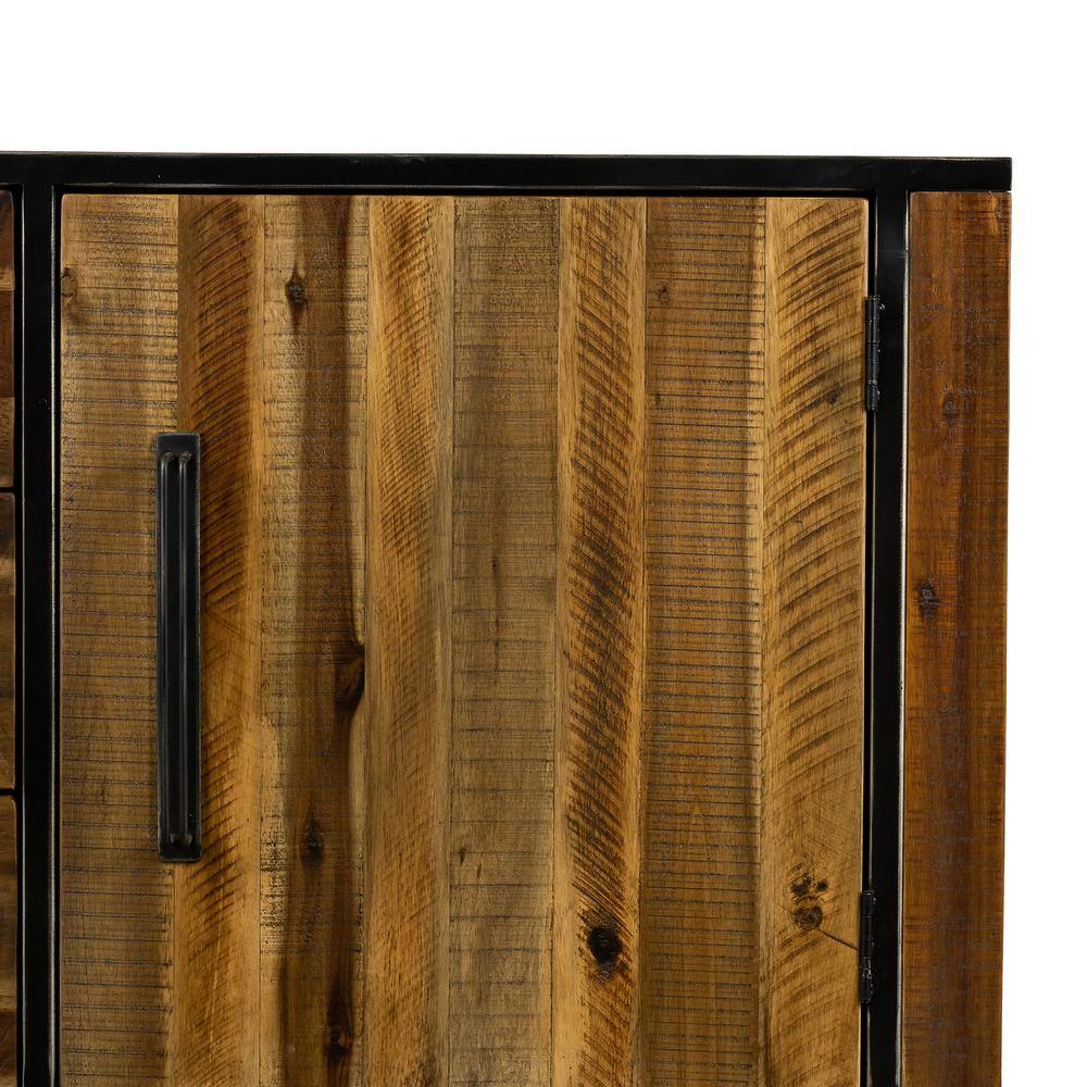 Cusco Antique Acacia Brown Rustic Buffet Cabinet with Metal Legs