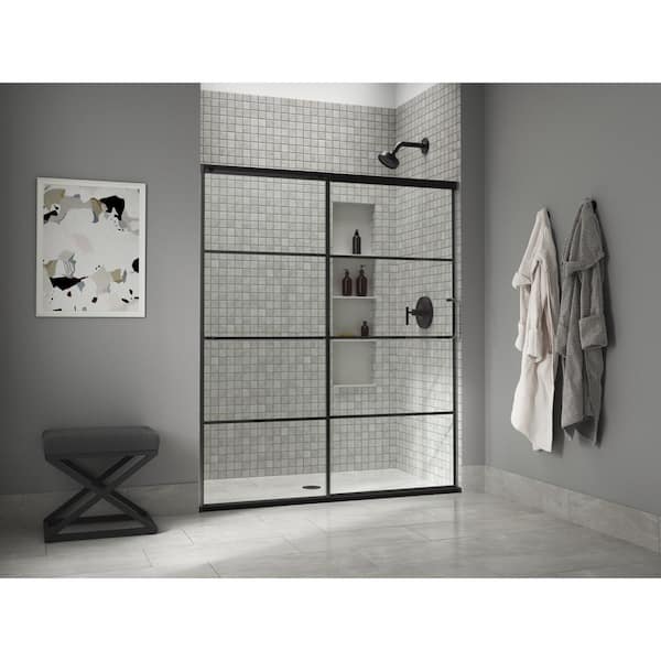 Elate Tall 56-60 in. W x 76 in. H Sliding Frameless Shower Door in Matte Black with 5/16 in. Thick Crystal Clear Glass